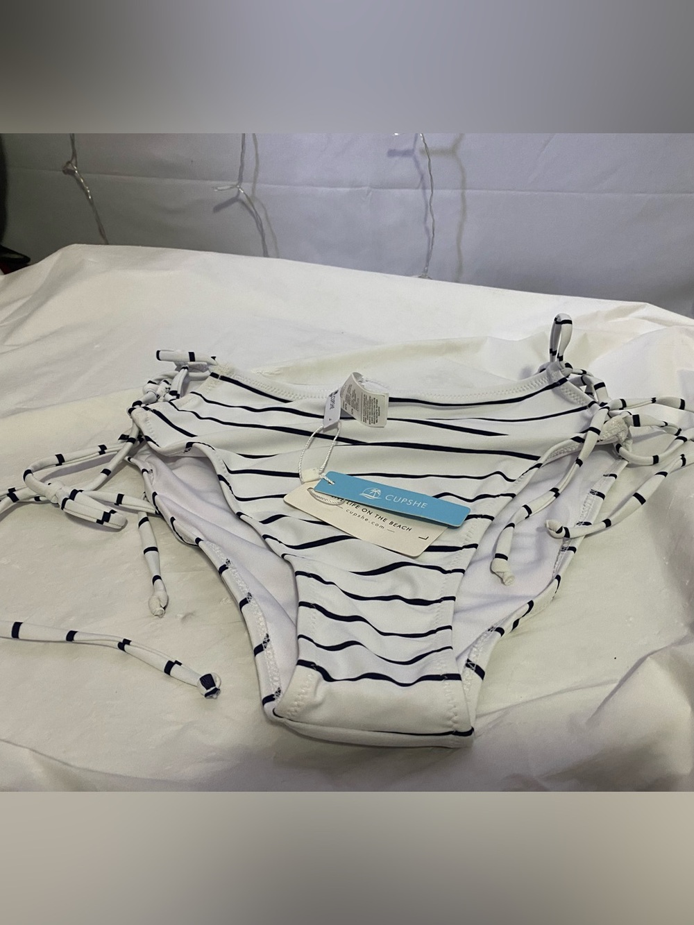Cupshe White & Navy Striped Side-Tie Bikini Bottom